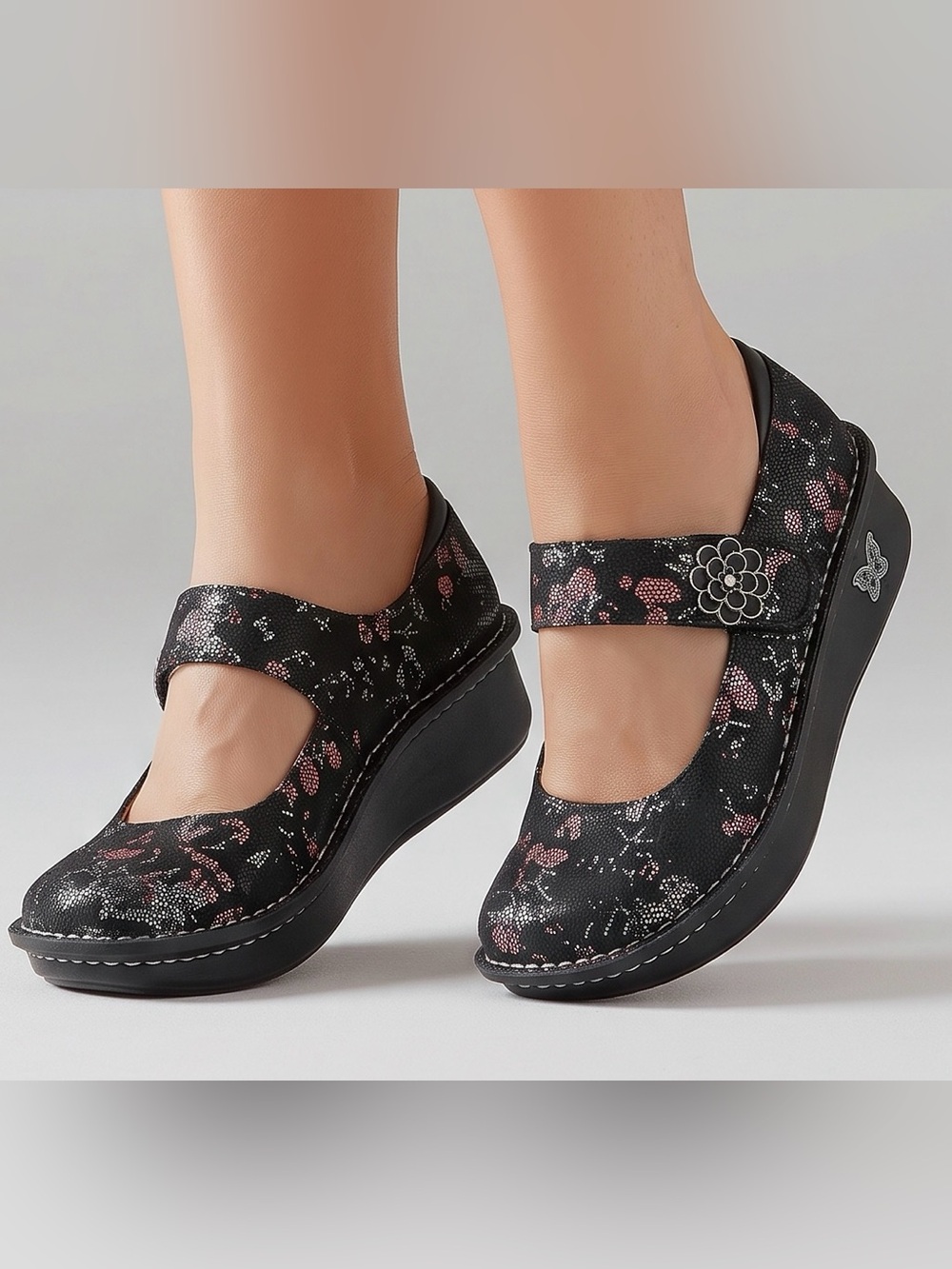 Alegria Paloma Women Sz 39 Mary Jane comfort Nurse floral print leather Shoes